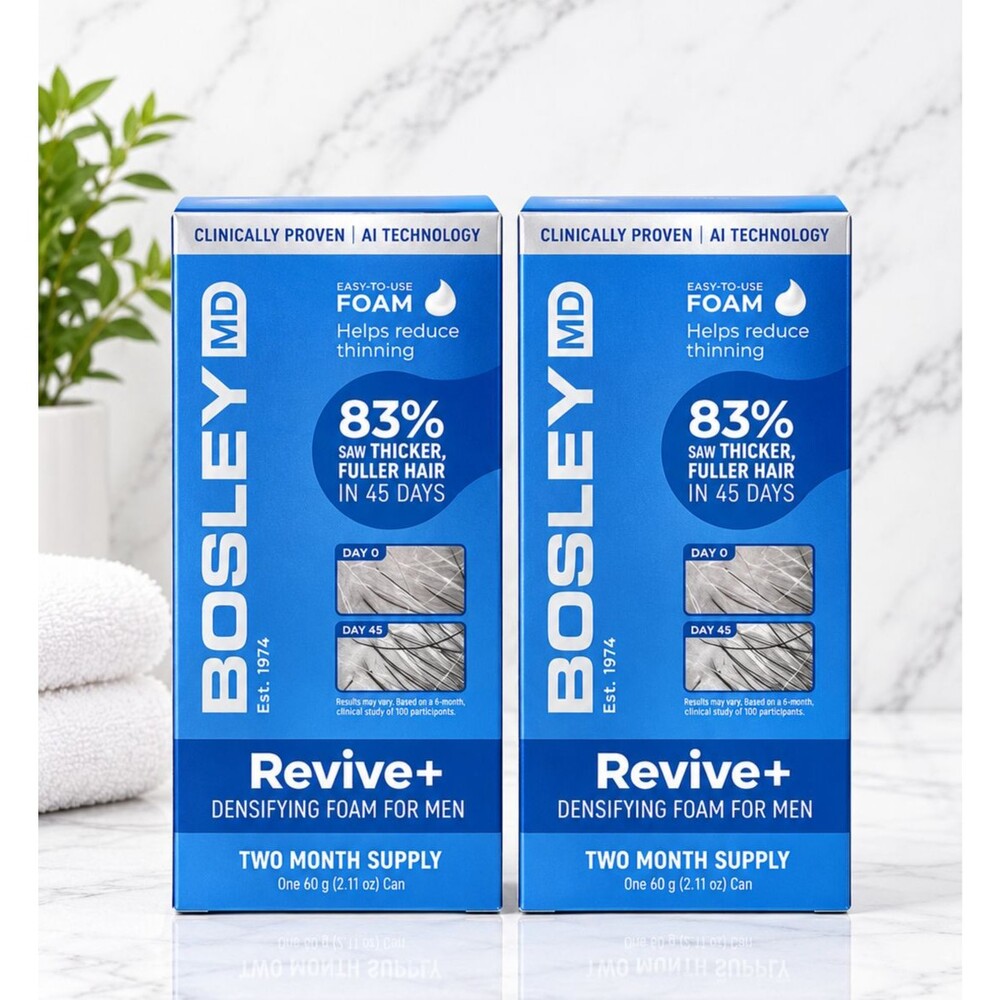 2 Pack Bosley MD Revive+ Densifying Foam For Men Two Month Supply 60g/2.11oz.